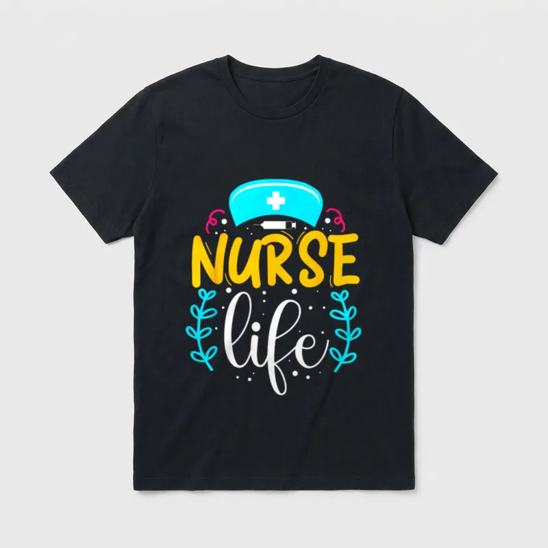 Nurse Life Struggling T-Shirt – NURSE life with blue medical cap and syringe – Classic T-Shirt in Black