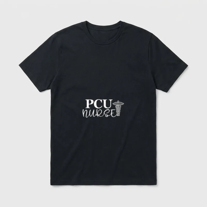 PCU Nurse Progressive T-Shirt – PCU NURSE text with caduceus medical symbol – Classic T-Shirt in Black