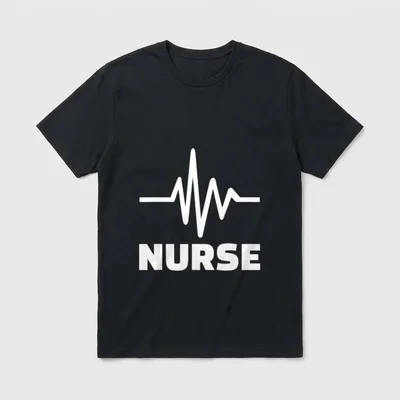 Nurse Frequency T-Shirt – Cardiac rhythm pulse line above the word NURSE – Classic T-Shirt in Black
