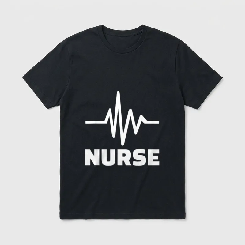 Nurse Frequency T-Shirt – Cardiac rhythm pulse line above the word NURSE – Classic T-Shirt in Black