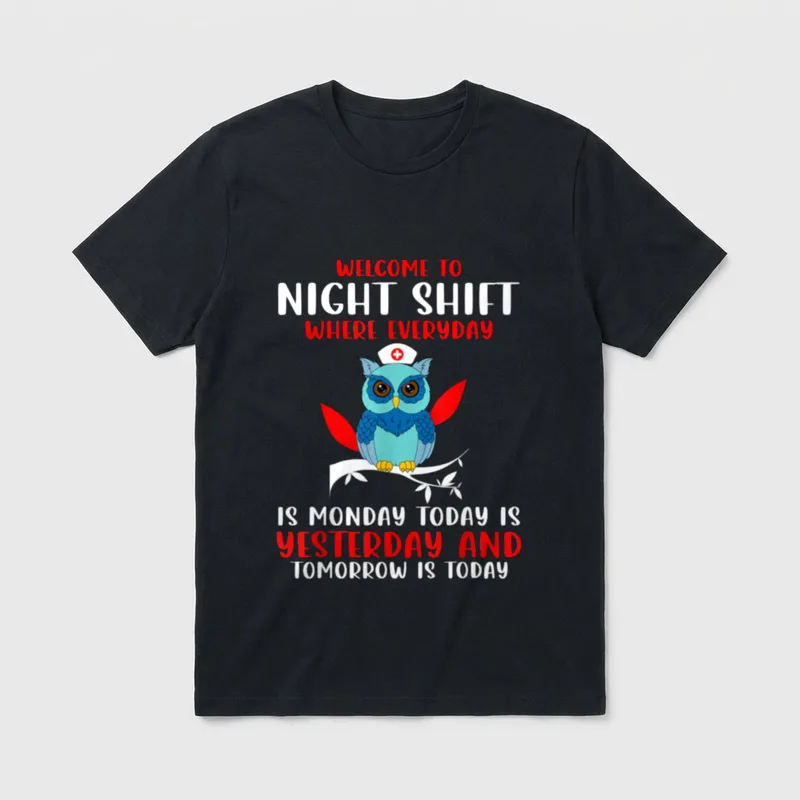 Night Shift Nurse Owls Funny Nursing T-Shirt – Classic T-Shirt in Black