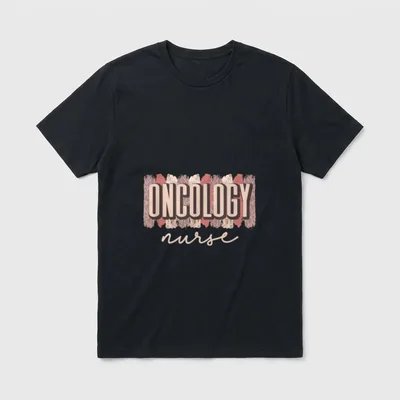 Retro Oncology Nurse T-Shirt – ONCOLOGY nurse printed in bold retro script over patterned stripes – Classic T-Shirt in Black