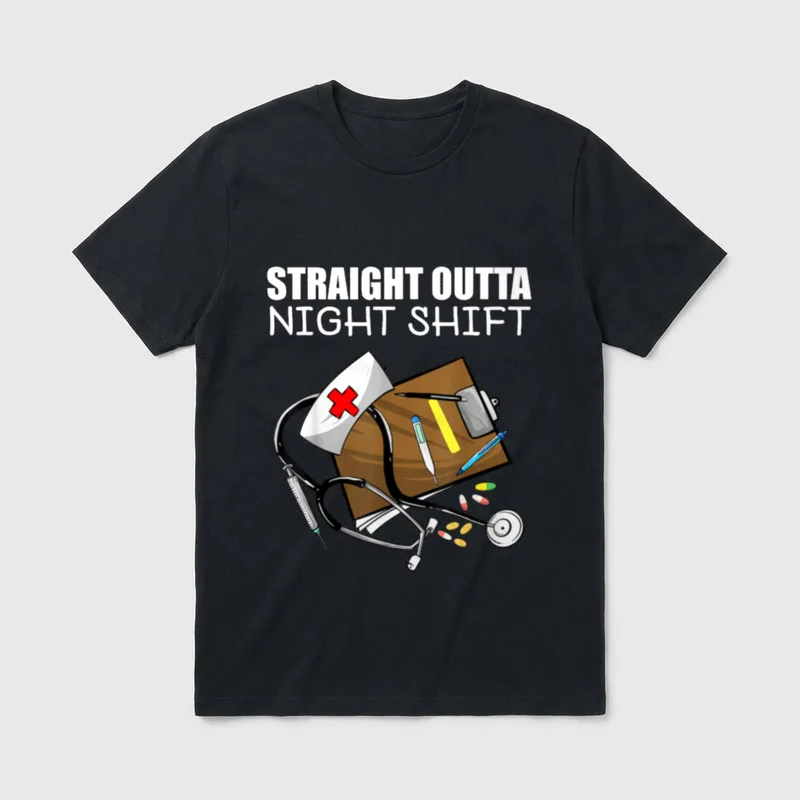 Straight Outta Night Shift Cute Fan T-Shirt – Classic T-Shirt in Black