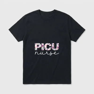 PICU Nurse Nursing Floral Pink Yellow T-Shirt – Classic T-Shirt in Black