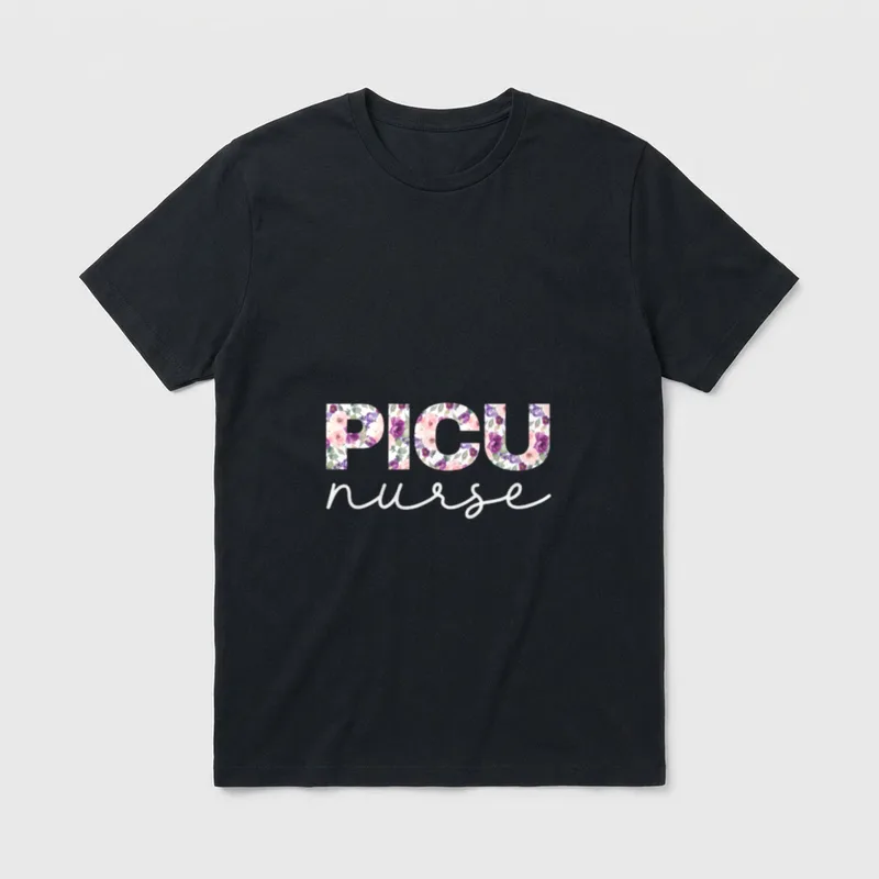 PICU Nurse Nursing Floral Pink Yellow T-Shirt – Classic T-Shirt in Black