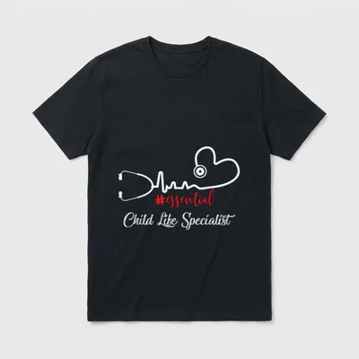Essential Child Life Specialist Heartbeat T-Shirt – Text reading #essential Child Life Specialist – Classic T-Shirt in Black