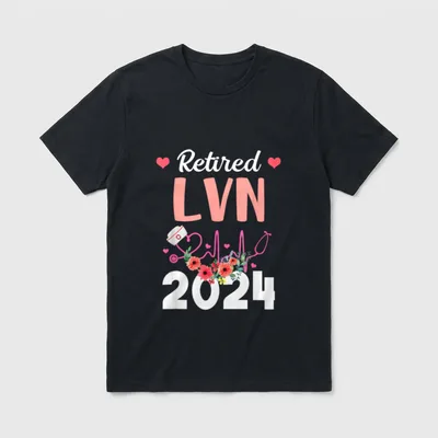 Retirement for LVN Nurse Nursing Retired T-Shirt – Retired LVN 2024 with floral stethoscope – Classic T-Shirt in Black