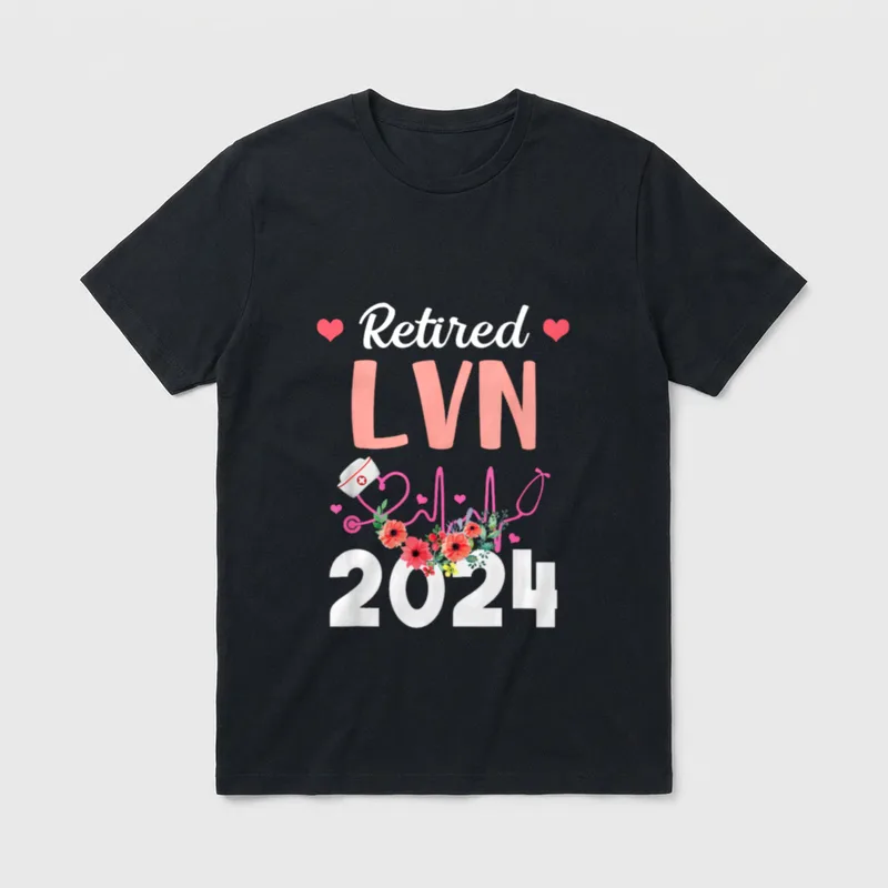 Retirement for LVN Nurse Nursing Retired T-Shirt – Retired LVN 2024 with floral stethoscope – Classic T-Shirt in Black