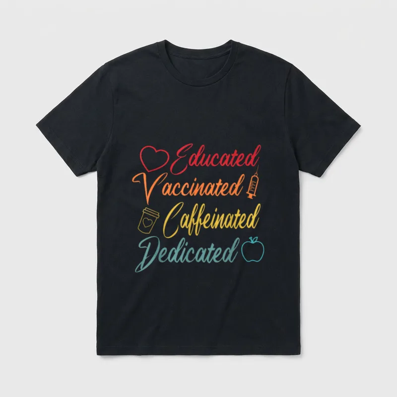 Educated Vaccinated Caffeinated Dedicated T-Shirt – Classic T-Shirt in Black