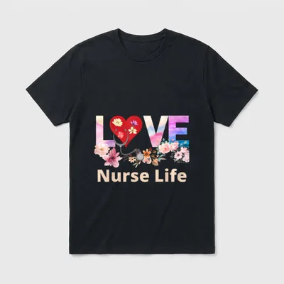 Love Nurse Life Watercolor Spring Flowers T-Shirt – Classic T-Shirt in Black
