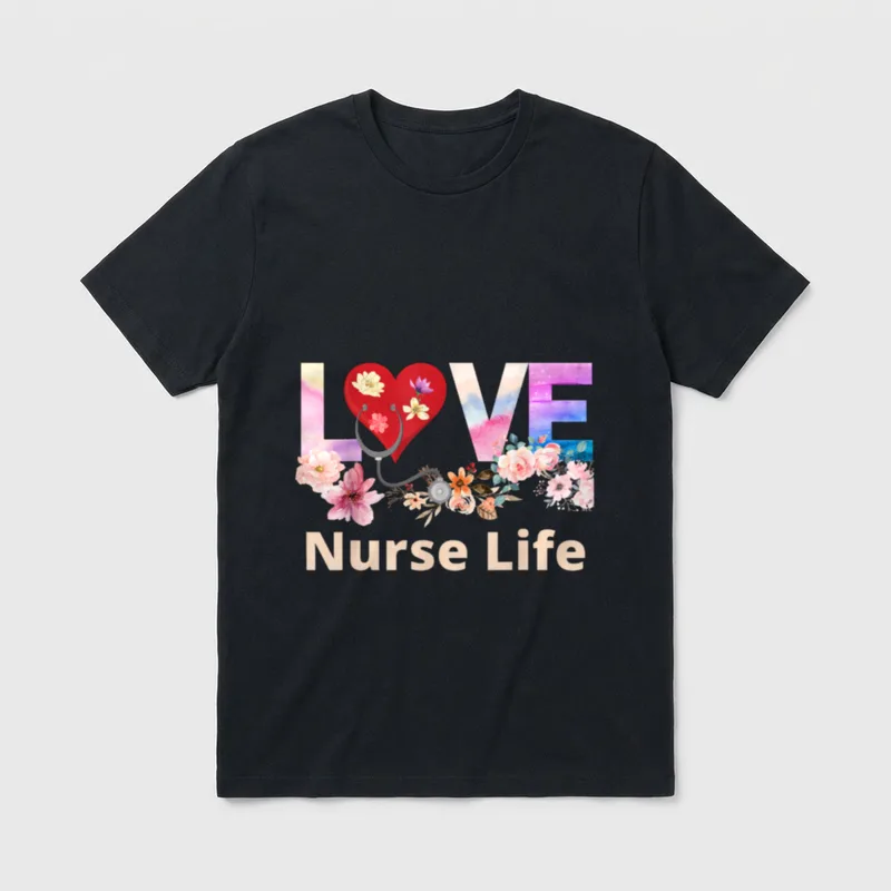 Love Nurse Life Watercolor Spring Flowers T-Shirt – Classic T-Shirt in Black
