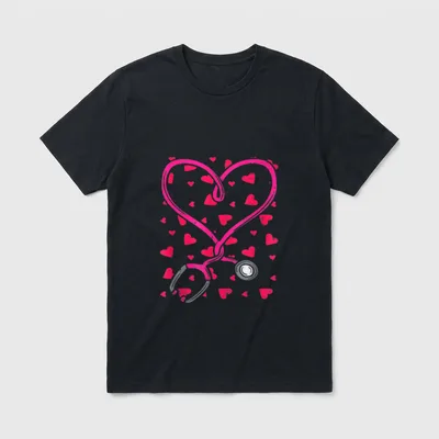 Nursing Valentines Day Heart Stethoscope Scrub T-Shirt – Classic T-Shirt in Black