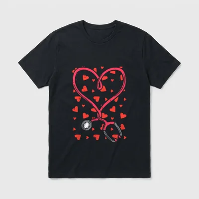 Heart Stethoscope Cute Love Nursing Valentines T-Shirt – Classic T-Shirt in Black