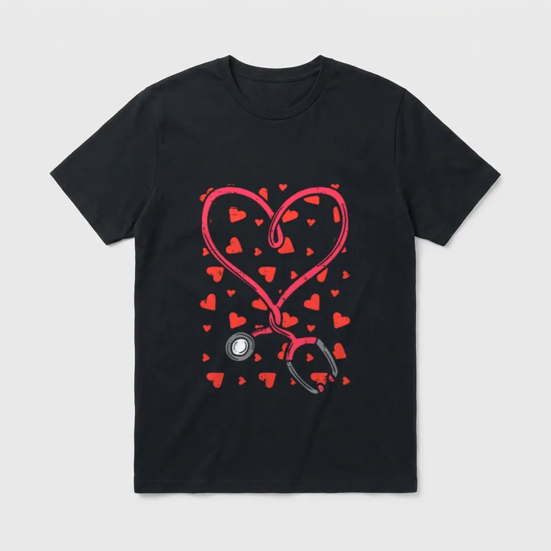 Heart Stethoscope Cute Love Nursing Valentines T-Shirt – Classic T-Shirt in Black