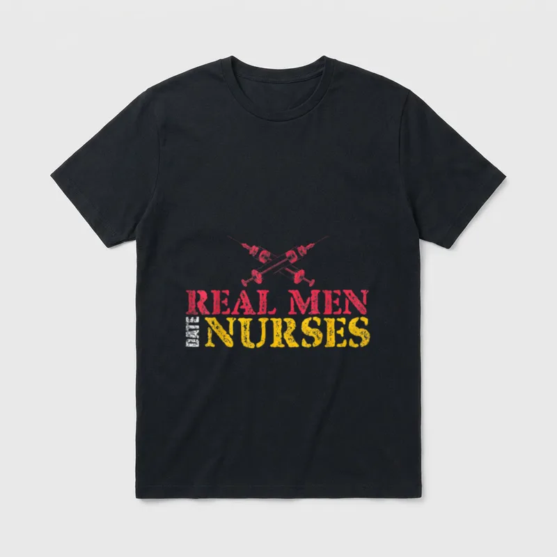 Nursing Student Dating Valentines Day Nurses T-Shirt – REAL MEN DATE NURSES with crossed syringes – Classic T-Shirt in Black
