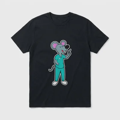 Mouse Nurse Nursing Life T-Shirt – Cartoon mouse in teal scrubs holding a syringe – Classic T-Shirt in Black