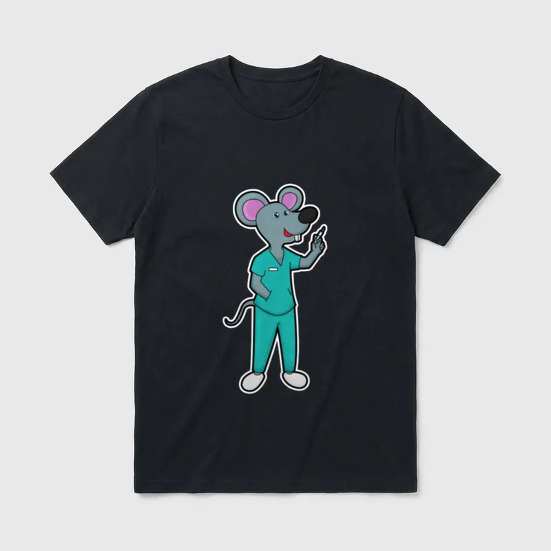 Mouse Nurse Nursing Life T-Shirt – Cartoon mouse in teal scrubs holding a syringe – Classic T-Shirt in Black