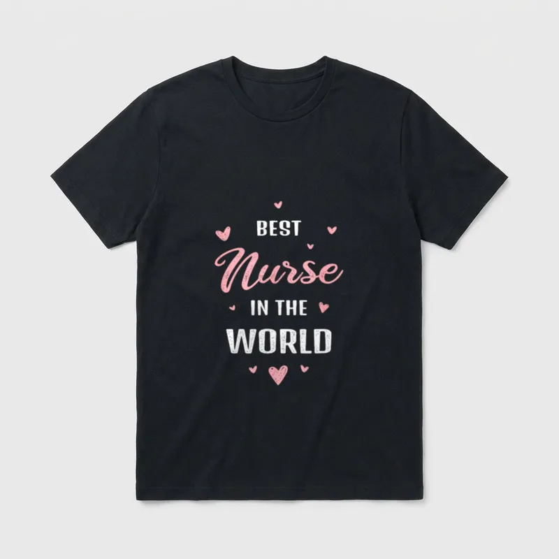 Best Nurse in the World Nurses T-Shirt – BEST Nurse IN THE WORLD lettering with pink hearts – Classic T-Shirt in Black