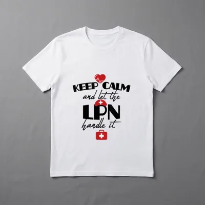 Funny LPN Nurse T-Shirt – “KEEP CALM and let the LPN handle it” lettering with medical symbols – Classic T-Shirt in Black