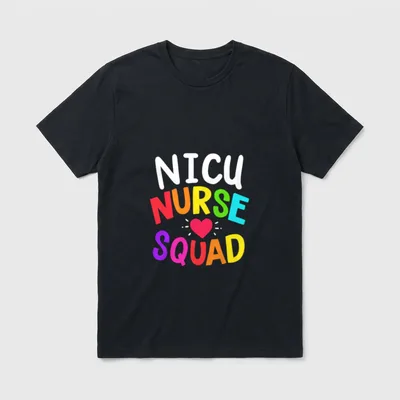 NICU Nurse Squad Proud Healthcare Worker T-Shirt – “NICU NURSE SQUAD” typography with a pink heart – Classic T-Shirt in Black