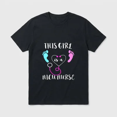 This Girl Is a NICU Nurse T-Shirt – Printed text THIS GIRL is a NICU NURSE with baby footprints – Classic T-Shirt in Black