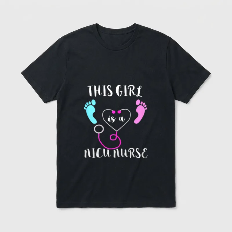 This Girl Is a NICU Nurse T-Shirt – Printed text THIS GIRL is a NICU NURSE with baby footprints – Classic T-Shirt in Black
