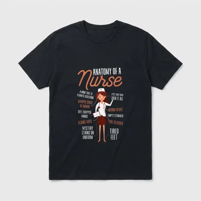 Nurse Anatomy Reads T-Shirt – Anatomy of a Nurse lettering with cartoon nurse illustration – Classic T-Shirt in Black