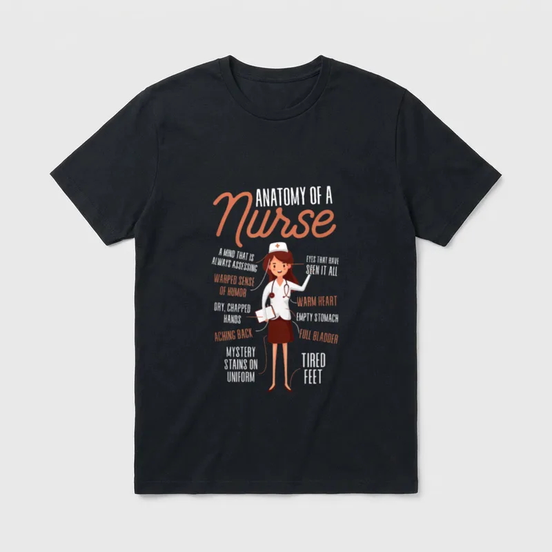 Nurse Anatomy Reads T-Shirt – Anatomy of a Nurse lettering with cartoon nurse illustration – Classic T-Shirt in Black