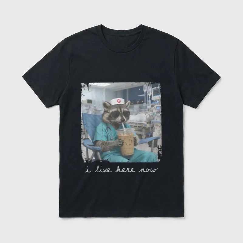 Nursing Raccoon Night Shift Nurse T-Shirt – Classic T-Shirt in Black