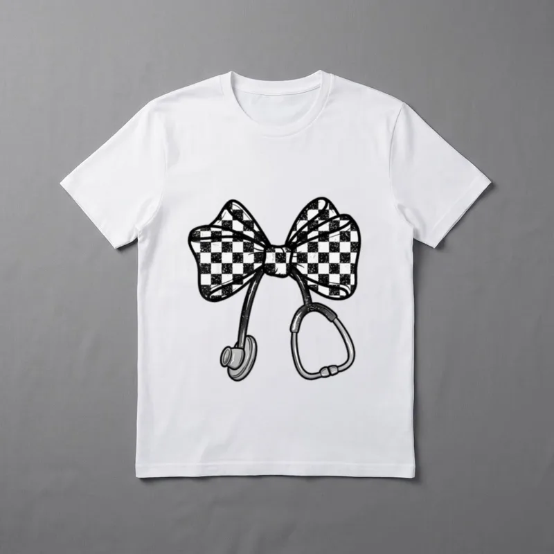 Black Plaid Coquette Bow Stethoscope Nurse T-Shirt – Classic T-Shirt in Black