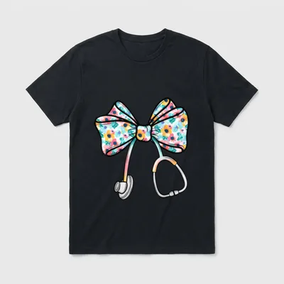 Floral Coquette Bow Stethoscope RN Nurse T-Shirt – Classic T-Shirt in Black