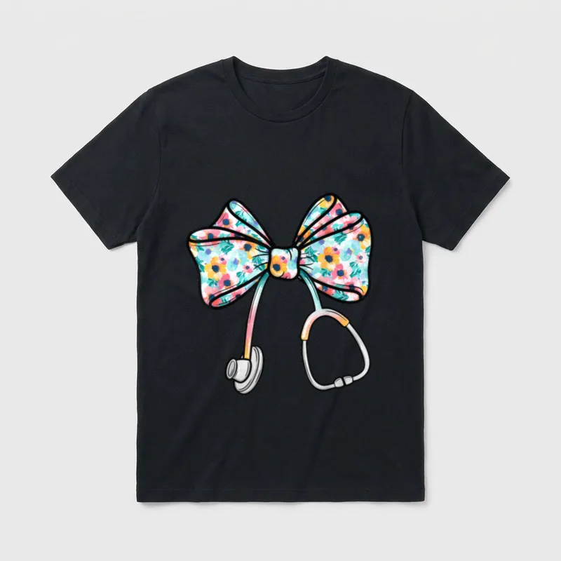 Floral Coquette Bow Stethoscope RN Nurse T-Shirt – Classic T-Shirt in Black