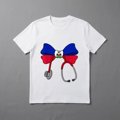 Haitian Coquette Nurse Stethoscope Bow Haiti T-Shirt – Haitian flag ribbon bow and red stethoscope – Classic T-Shirt in Black