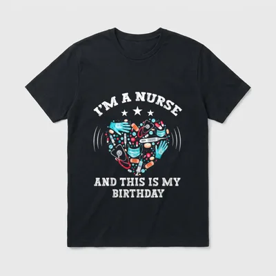 I Am a Nurse Plan T-Shirt – Stethoscope heart collage with nurse birthday text – Classic T-Shirt in Black