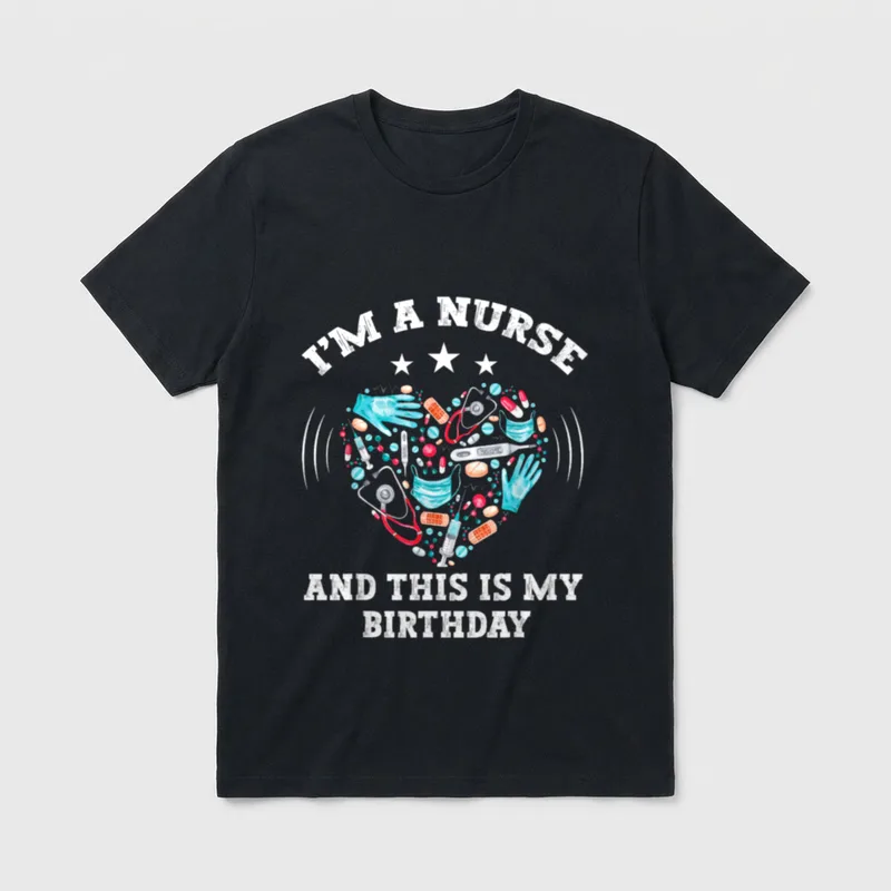 I Am a Nurse Plan T-Shirt – Stethoscope heart collage with nurse birthday text – Classic T-Shirt in Black