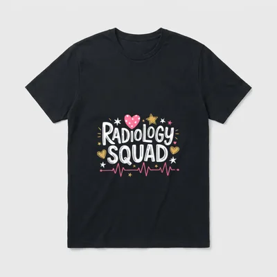 Rad Tech Nurse T-Shirt – Radiology Squad lettering with heart and pulse line – Classic T-Shirt in Black