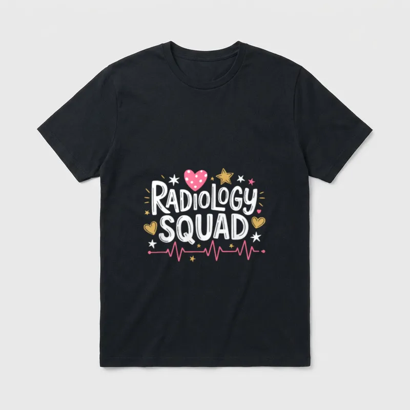 Rad Tech Nurse T-Shirt – Radiology Squad lettering with heart and pulse line – Classic T-Shirt in Black