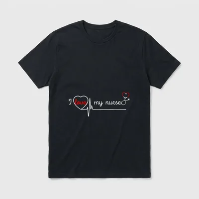 I Love My Nurse Lovely T-Shirt – Printed words reading “I love my nurse” beside a pulse line – Classic T-Shirt in Black