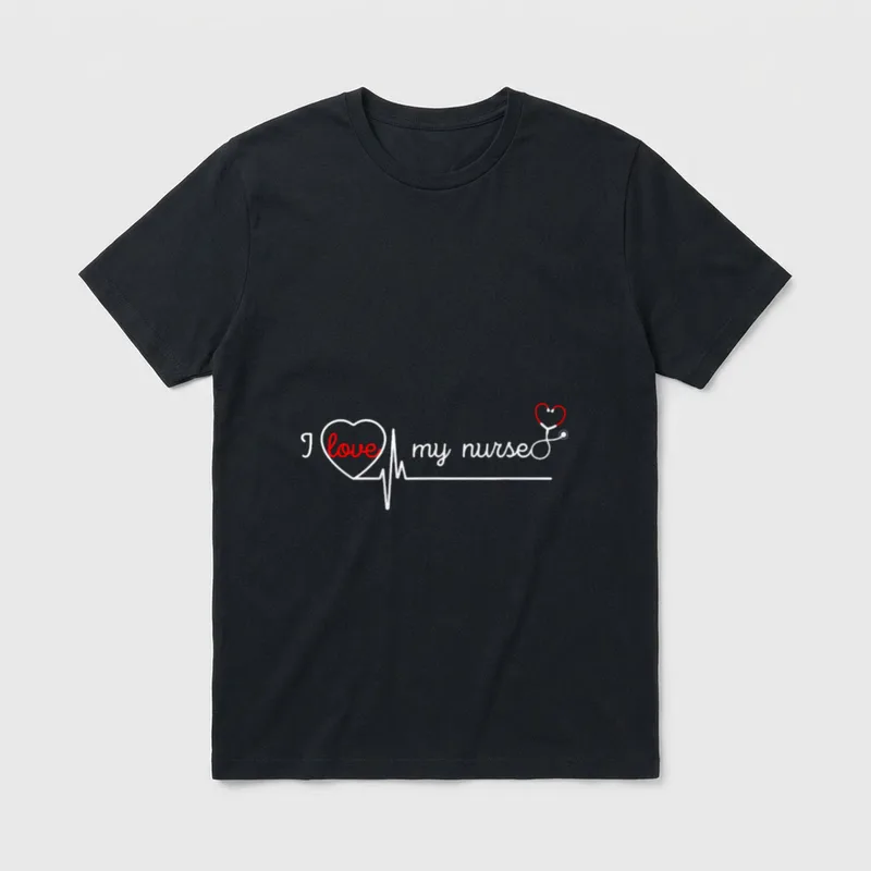 I Love My Nurse Lovely T-Shirt – Printed words reading “I love my nurse” beside a pulse line – Classic T-Shirt in Black