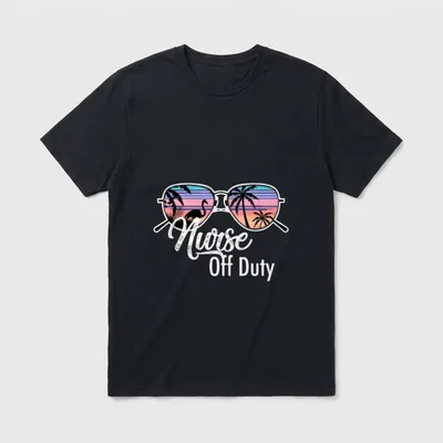 Off Duty Nurse Summer Beach Vacation T-Shirt – Nurse Off Duty in white script and bold lettering – Classic T-Shirt in Black