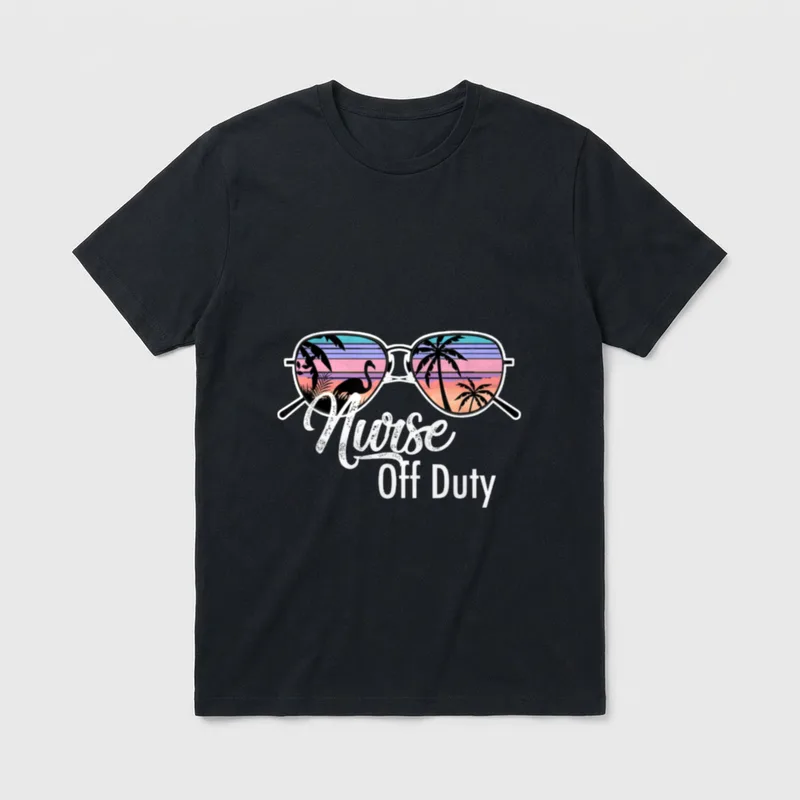 Off Duty Nurse Summer Beach Vacation T-Shirt – Nurse Off Duty in white script and bold lettering – Classic T-Shirt in Black