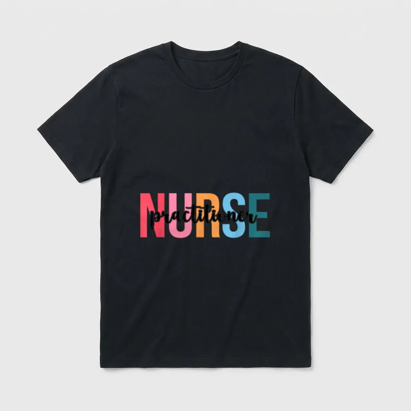 Practitioner Nurse Lightweight T-Shirt – NURSE practitioner in colorful block letters and script – Classic T-Shirt in Black