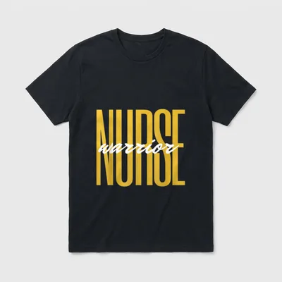 Warrior Nurse Gold T-Shirt – “NURSE” in gold letters with “warrior” in script – Classic T-Shirt in Black
