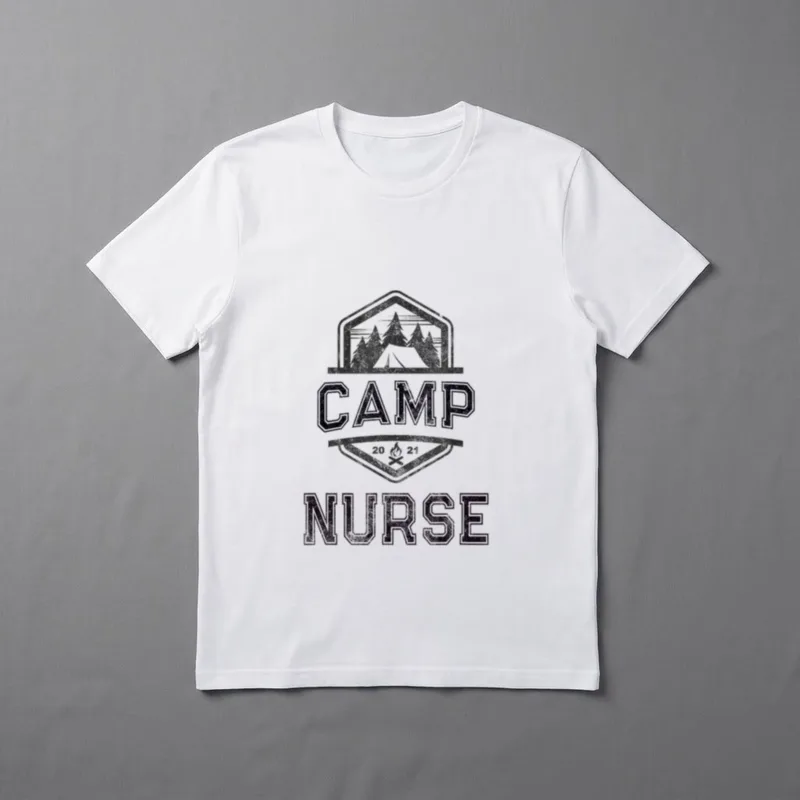 CAMP NURSE Staff Off Duty Campground T-Shirt – CAMP 20 21 NURSE with tent and campfire badge – Classic T-Shirt in Black