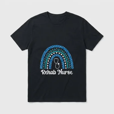 SHIRTSIDE Rehab Nurse Rainbow RN Rehabilitation T-Shirt – Classic T-Shirt in Black