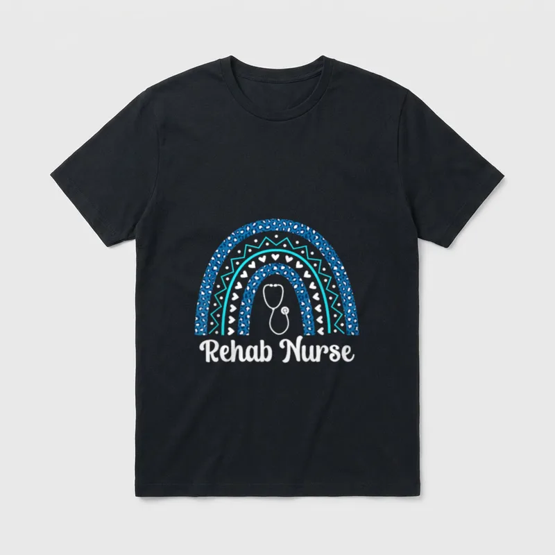 SHIRTSIDE Rehab Nurse Rainbow RN Rehabilitation T-Shirt – Classic T-Shirt in Black