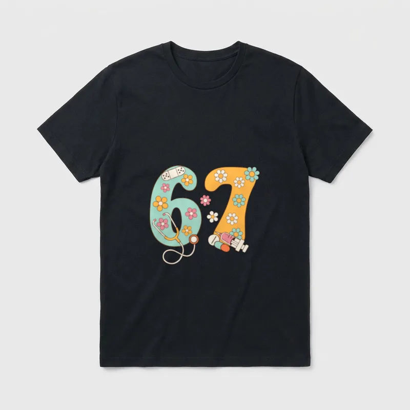 67 Doctor T-Shirt – Floral medical digits with stethoscope, bandage, syringe, and pills – Classic T-Shirt in Black
