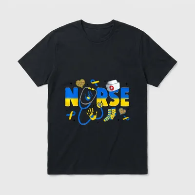 Nurse Stethoscope Support Down Syndrome Yellow T-Shirt – Classic T-Shirt in Black