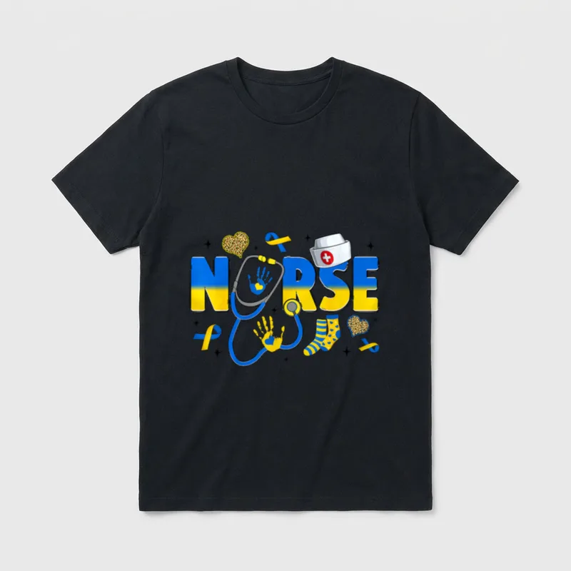 Nurse Stethoscope Support Down Syndrome Yellow T-Shirt – Classic T-Shirt in Black
