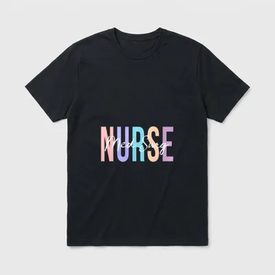 Med Surg Nurse Clinical T-Shirt – Med Surg lettering over colorful NURSE block text – Classic T-Shirt in Black
